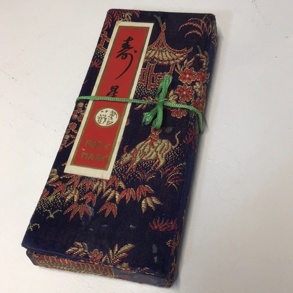 Antique Japanese handmade bookmark set satin boxed paper art box of 6 crafted - Picture 12 of 14